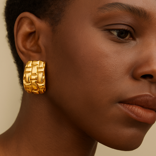 Woven Gold Statement Earrings – Vintage Bold Texture