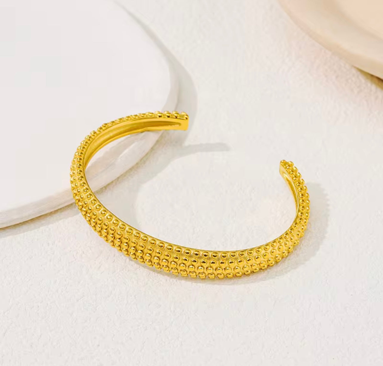 Textured Beaded Cuff Bracelet - 18K Gold Plated