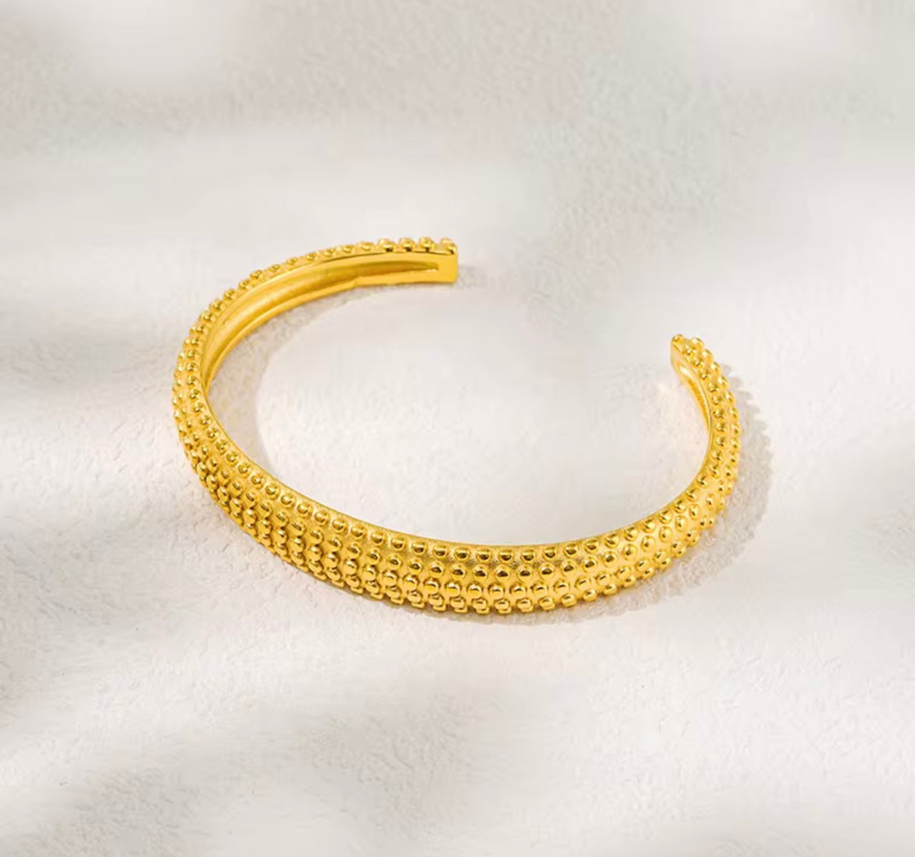 Textured Beaded Cuff Bracelet - 18K Gold Plated
