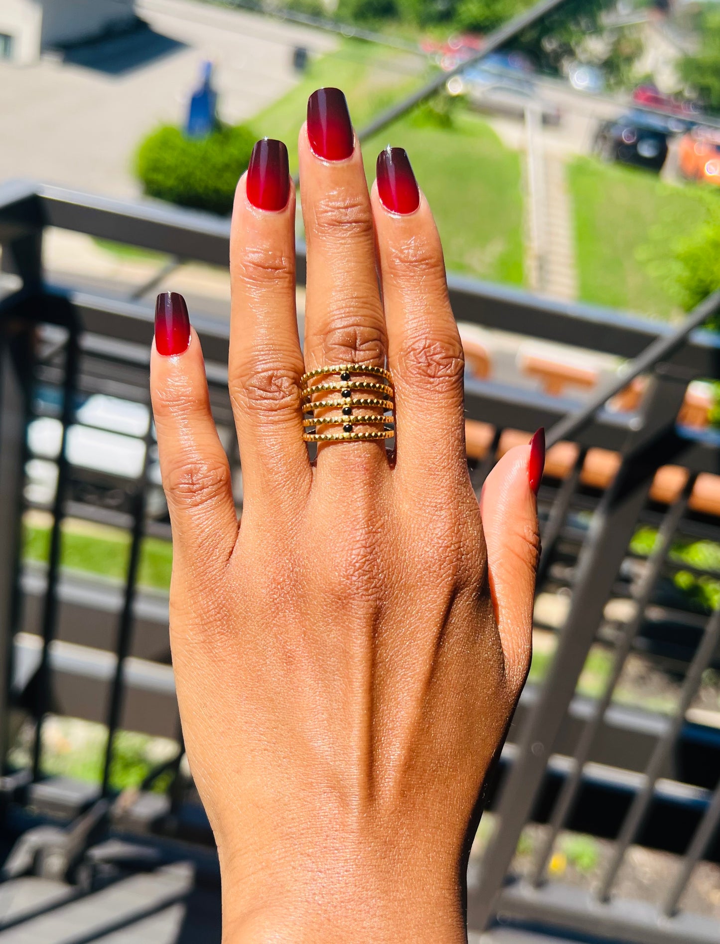 Textured Gold Cuff Ring – Black Onyx-Inspired Stones