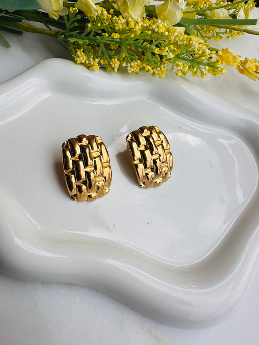 Woven Gold Statement Earrings – Vintage Bold Texture