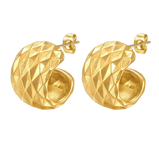 Chunky Textured Gold Hoop Earrings – Bold Geometric Shine
