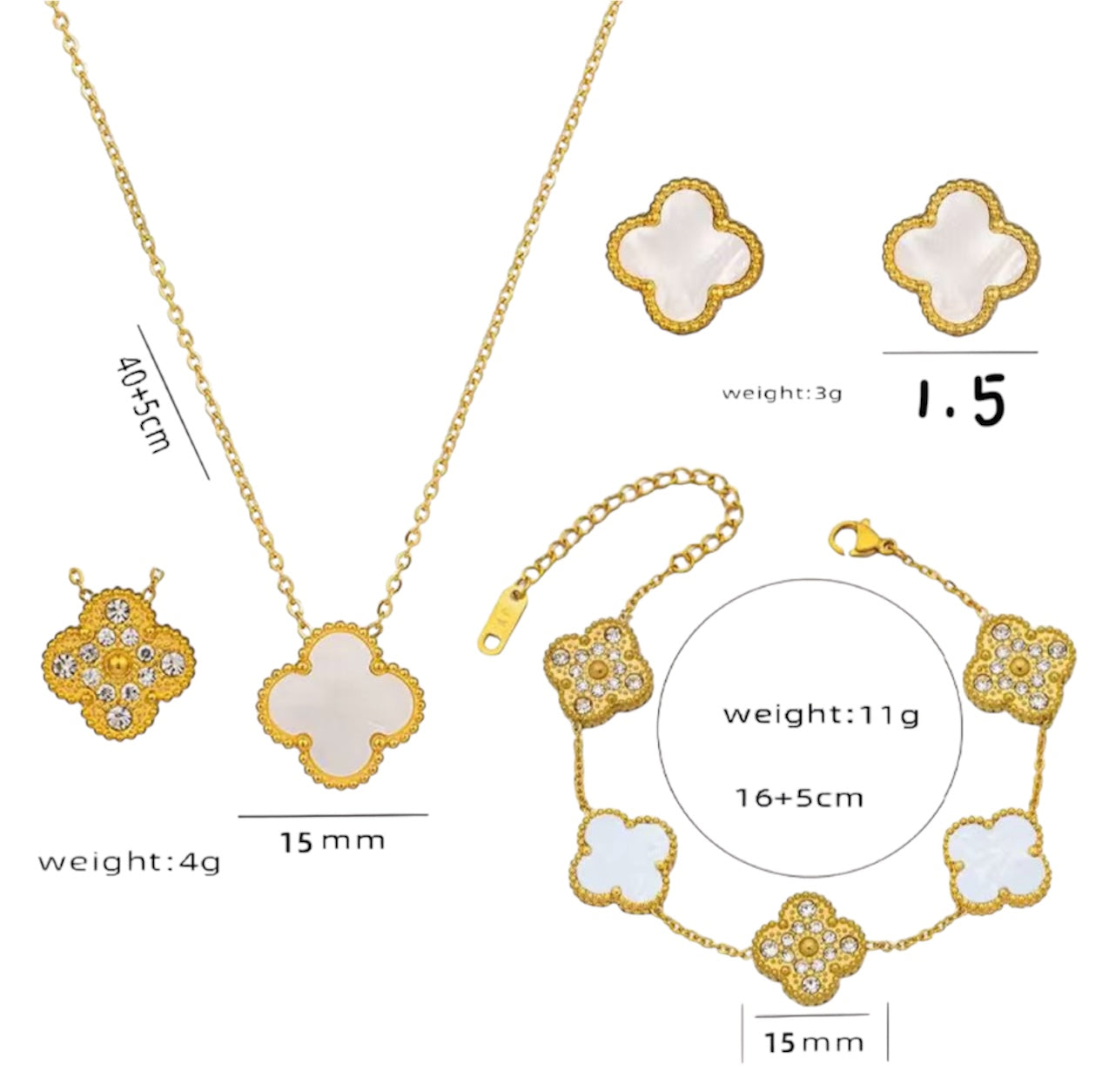 Mother of Pearl Clover Jewelry Set – Van Cleef Inspired Elegance