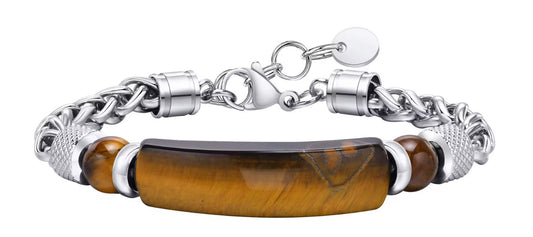 Tiger Eye Stone & Stainless Steel Men’s Bracelet