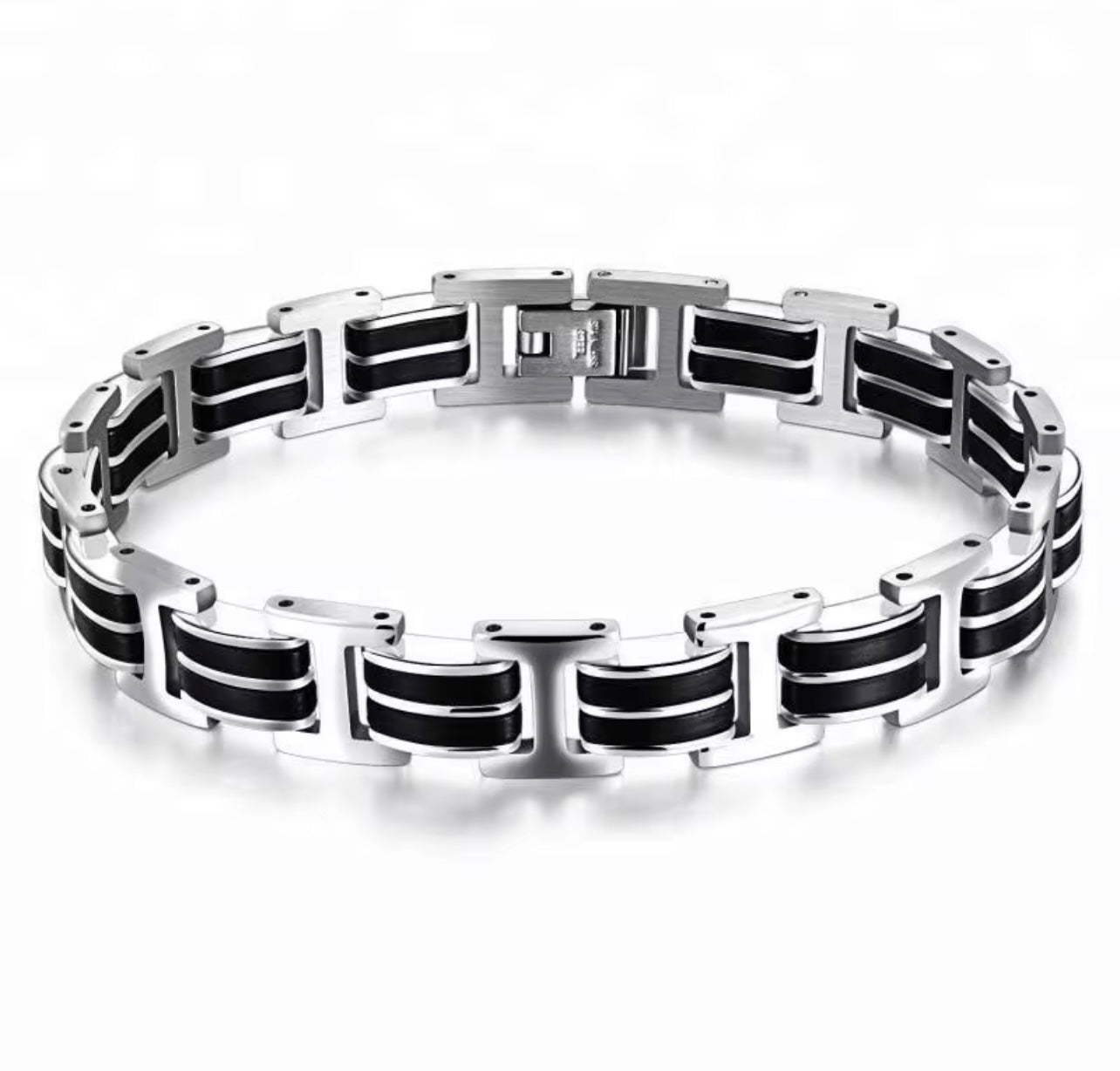 Modern Stainless Steel Men’s Bracelet – Black Link Chain Design