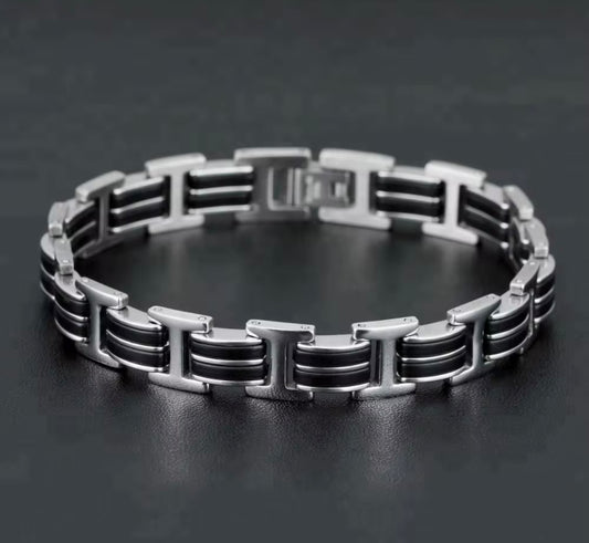 Modern Stainless Steel Men’s Bracelet – Black Link Chain Design