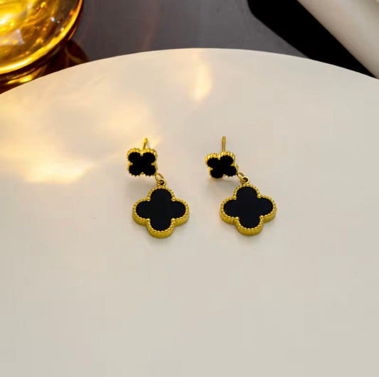Black Clover Drop Earrings - 18K Gold Plated