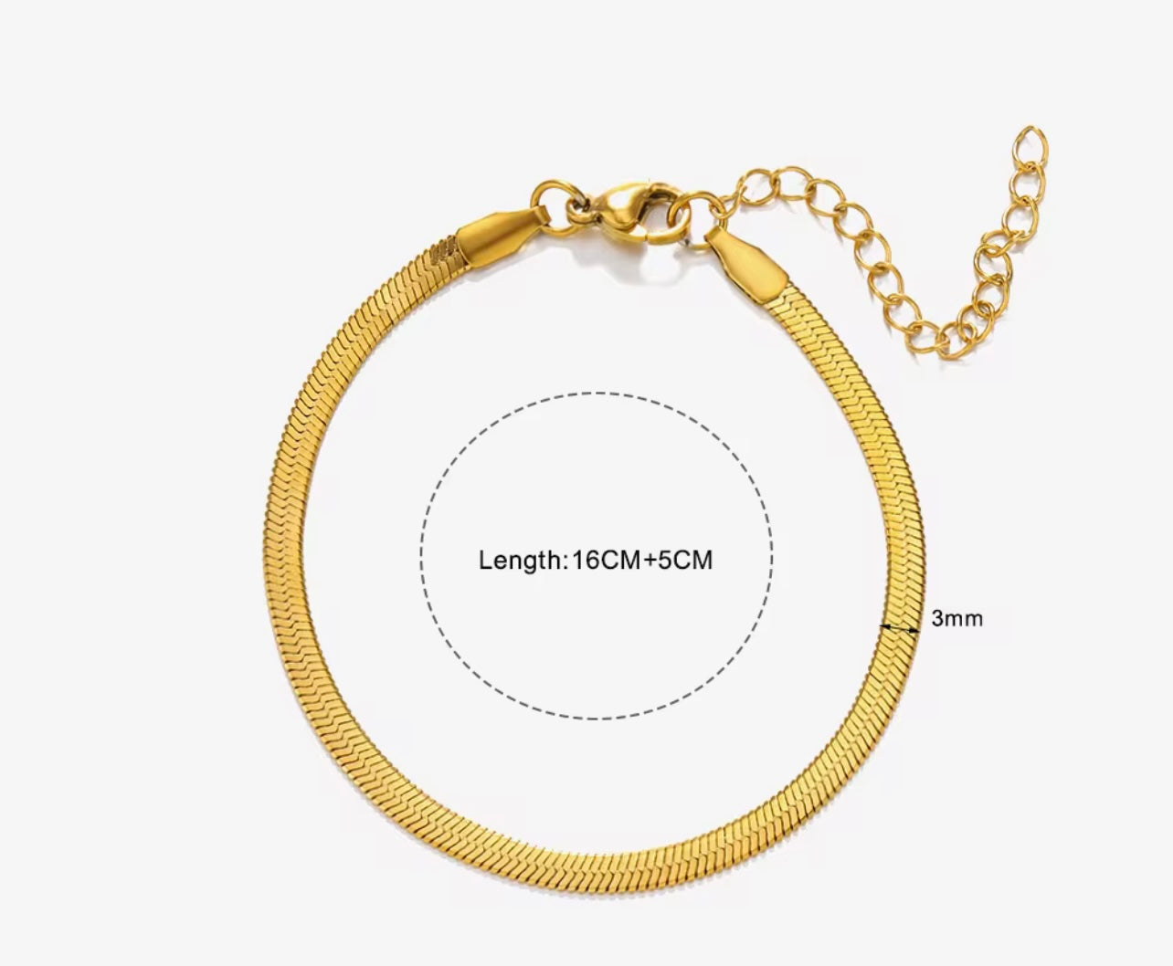 18K Gold-plated Stainless Steel Herringbone Bracelet – Sleek & Adjustable