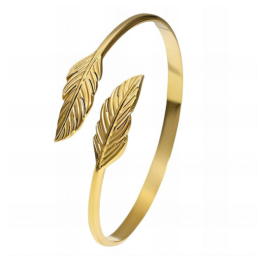 Double Leaf Open  Bracelet - 18k gold plated