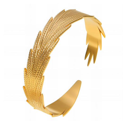 Wheat Leaf Open Cuff Bracelet - 18k gold plated