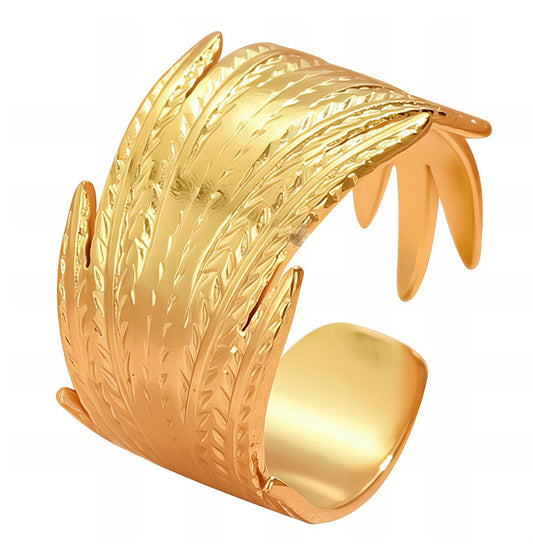 Wheat Leaf Cuff Ring - 18k gold plated
